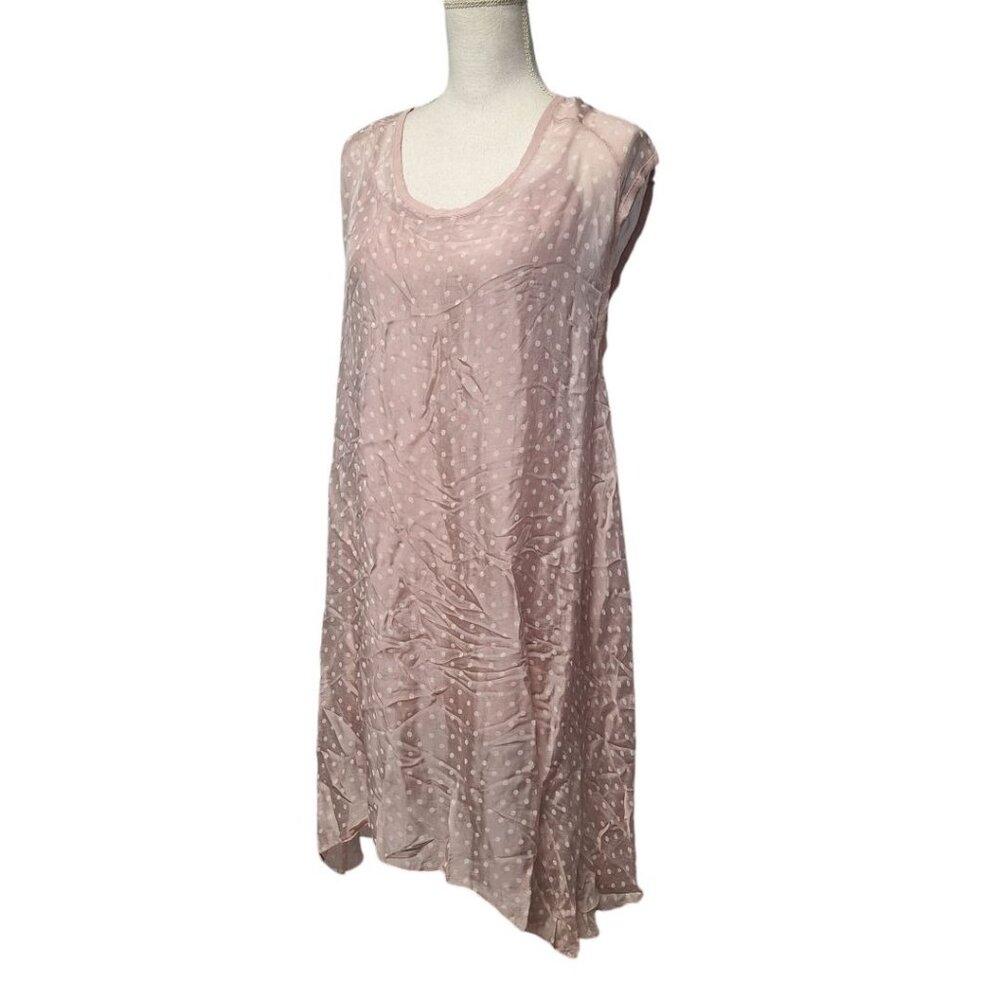 Angela‎ Mara Italy Dress 2 Piece Sheer Slip Womens XS Pink Blush Polka Dots Tags